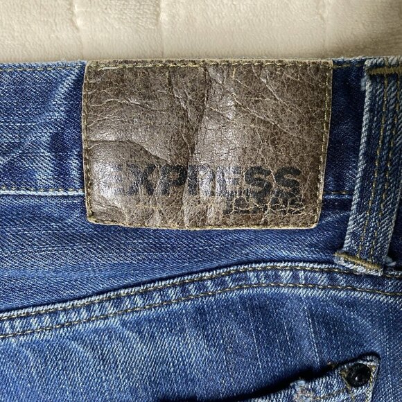 Express Rocco Jeans Mens 31/32 (33/31) Slim Fit Skinny Leg Dark Wash Distressed - Picture 5 of 14